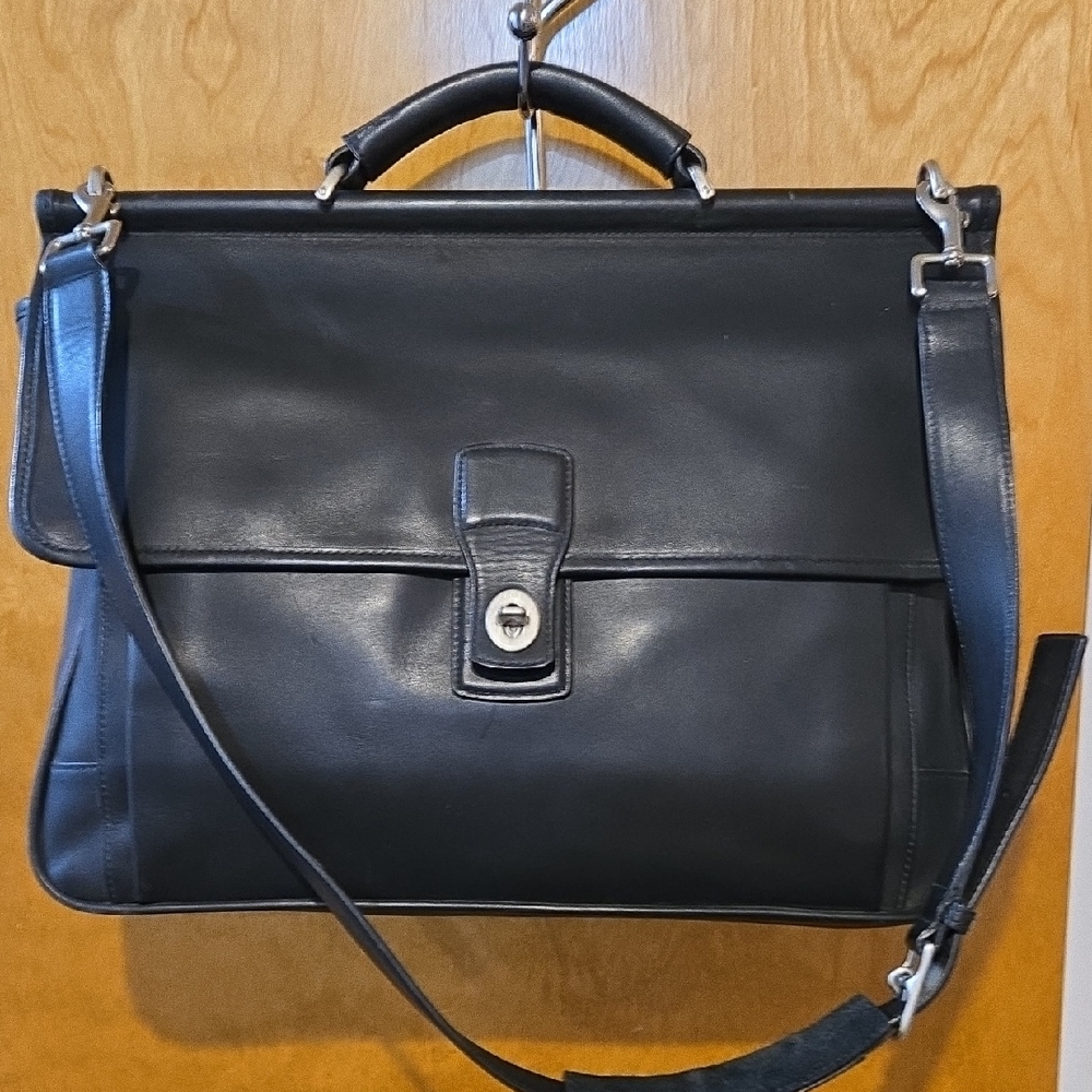 Coach Barclay Messenger Black Leather Laptop Bag/Briefcase - Unisex